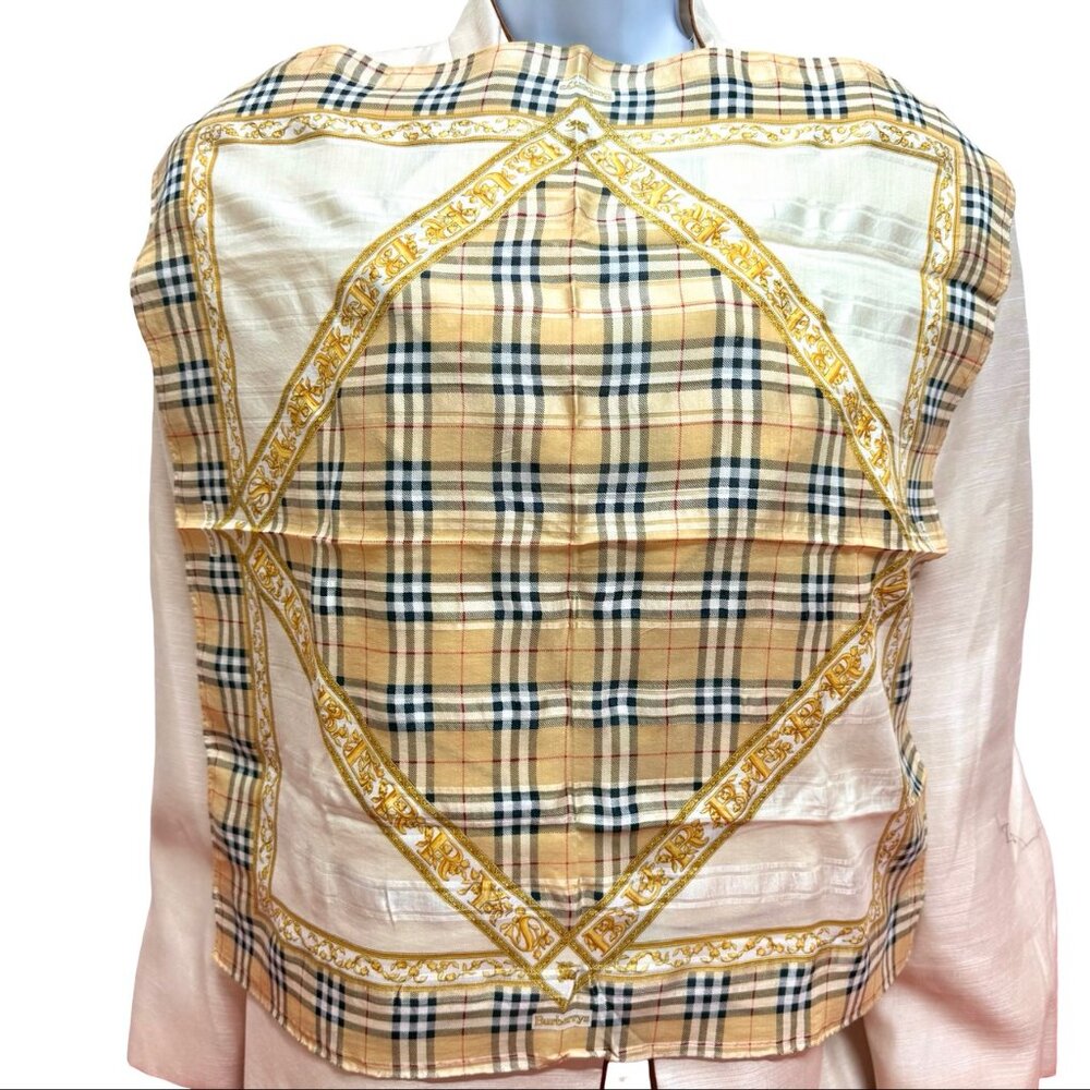 Burberry Miniscarf 23"x23", silk, beige gold black nova( striped (3 - Picture 3 of 7